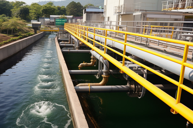 Usine de traitement de l'eau avec des tuyaux et des réservoirs
